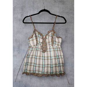 Y2K Mossimo Supply Co. Plaid Babydoll Top Tie Front Ruffle Trim 100% Cotton Smal